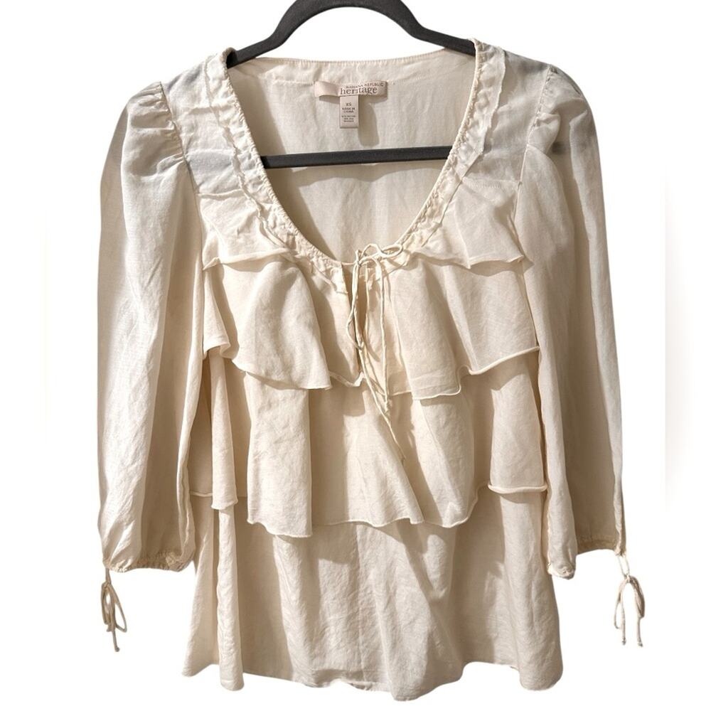 Banana Republic Heritage Boho Ivory Cotton Silk Ruffled Tiered Blouse, size XS